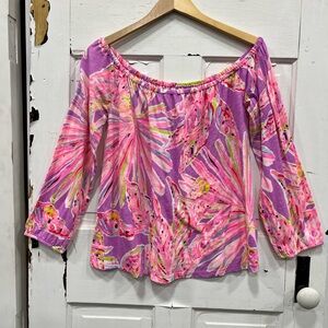Lilly Pulitzer pink and lavender top with elastic scoop neck Size Medium